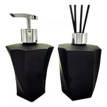 Kit Aromatizador Saboneteira Preto Fosco Banheiro Lavabo