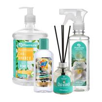 Kit Aromatizante Cha Branco Premisse Difusor Aromas Sabonete Liquido Limpa Pisos Concentrado Vareta