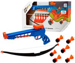 Kit Arqueiro Go Play Lançador Infantil Azul e Laranja + 6 Dardos com Ventosa - Multikids
