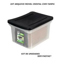 Kit arquivo movel pasta susp cristal largo com tampa 6un