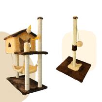 Kit Arranhador Para Gato Casa Com Rede E Poste De Arranhar G 1 Metro Sisal Brinquedo Para Pets Felinos Miupet