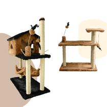Kit Arranhador Para Gato Grande Casa 2 Andares Com Rede Arranhador 3 Bases Sisal Casinha Para Pets Animais De Estimação MIUPETZ