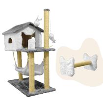 Kit Arranhador Para Gato Sisal Casinha Com Rede Poste Cara De Gato Horizontal Brinquedo Pets Felinos Domésticos MIU