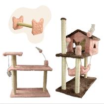Kit Arranhador Sisal Casa com Rede e Mola Maluca Brinquedo para Gato MIUPETZ