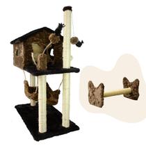 Kit Arranhador Sisal Casa Para Gatos Dois Andares Com Rede + Poste Cara de Gato - MIUPETZ STORE