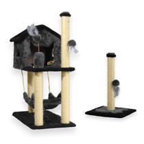 Kit Arranhador Sisal Gato Casa Casinha com Rede Com Poste Arranhador P Para Pets Animais De Estimação - MIU