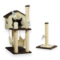 Kit Arranhador Sisal Gato Casa Casinha com Rede Com Poste Arranhador P Para Pets Animais De Estimação - MIU - Miupetz Store