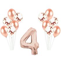 Kit Arranjo de Balões Número 4 Rose Gold - 13 Itens
