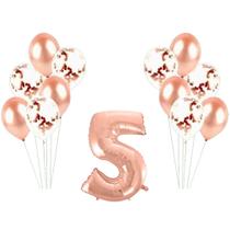 Kit Arranjo de Balões Número 5 Rose Gold - 13 Itens Kit Arranjo de Balões Número 5 Rose Gold - 13 Itens