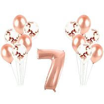 Kit Arranjo de Balões Número 7 Rose Gold - 13 Itens