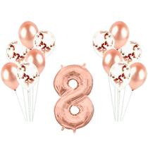 Kit Arranjo de Balões Número 8 Rose Gold - 13 Itens - Extra Festas