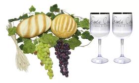 Kit Arranjo Santa Ceia Pães Uvas Folhagem Taça 290ml E Trigo Kit Arranjo Santa Ceia Pães Uvas Folhagem Taça 290ml E Trigo