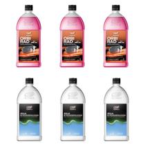 Kit arrefecimento aditivo radiador concentrado + agua bi-desmineralizada - 6 litros