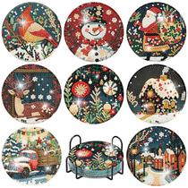 Kit Art Coaster Yijingtop 8 peças Christmas Diamond Craft