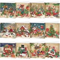 Kit Art Craft Saillong, pacote com 12 cartões de Natal vintage de 15 x 30 cm