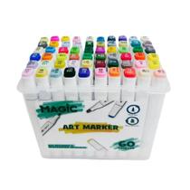 Kit art marker 60 cores magic kids canetas marcadoras ponta dupla com Estojo acrílico