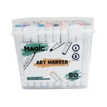 Kit art marker 80 cores magic kids canetas marcadoras ponta dupla com Estojo acrílico