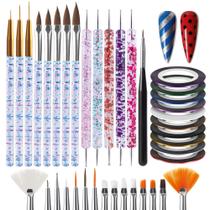 Kit Artdone com 38 Peças de Fitas Decorativas para Unhas e Pincéis de Arte Kit Artdone com 38 Peças de Fitas Decorativas para Unhas e Pincéis de Arte