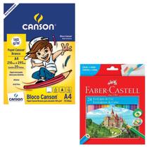 Kit Artes Bloco Desenho Canson + Lápis de Cor 24 Eco Faber Kit Artes Bloco Desenho Canson + Lápis de Cor 24 Eco Faber