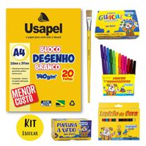 Kit Artes Pintura e Desenho Maripel com Guache Pincel Pintura a Dedo Canetinha Hidrográfica e Lapizão de Cera Escolar