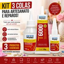 Kit Artesanato com 3 Colas Tek Bond Cola de Silicone 100ml / Cola T6000 e Cola Instantânea N3 Kit Artesanato com 3 Colas Tek Bond Cola de Silicone 100ml / Cola T6000 e Cola Instantânea N3