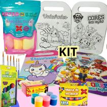 Kit Artístico - Massa de EVA + Pincéis + Tinta + Massa de Modelar + Lápis de Cor + Desenhos para colorir