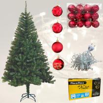 Kit Árvore de Natal 1150 Galhos - 210cm + Pisca Pisca + Bolas Vermelha