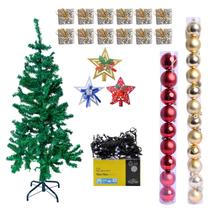 Kit Árvore De Natal 220 Galhos 120cm c 36 Peças Enfeites Estrela Pisca Pisca Branca Led Presentinhos Decorativos Natalinos