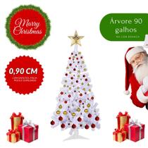 Kit Arvore De Natal 90cm Branca Decorada Com Enfeites Natalinos Mais Pisca-Pisca Completa