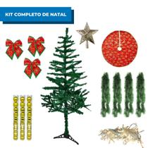 Kit Árvore de Natal Decorada Completa com Luzes e Bolas 200 Galhos 1,50mts