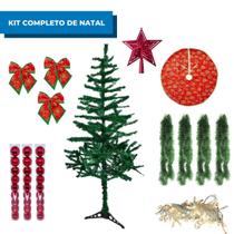 Kit Árvore de Natal Decorada Completa com Luzes e Bolas 200 Galhos 1,50mts