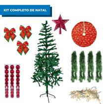 Kit Árvore de Natal Decorada Completa com Luzes e Bolas 320 Galhos 1,80mts