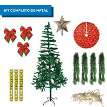 Kit Árvore de Natal Decorada Completa com Luzes e Bolas 450 Galhos 2,10mts