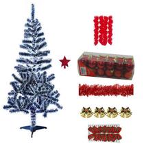 Kit Árvore De Natal Nevada Decorada 1,50cm 220 Galhos Com 50 Itens Enfeites