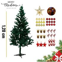 Kit Arvore De Natal Verde Decorada Completa Com Enfeites Natalinos Mais Pisca-Pisca 1,20cm