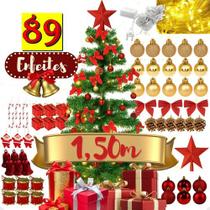 Kit Árvore Natal 1,5m Decorada Completa Cheia Pisca Enfeites Verde