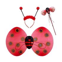 Kit Asa de Joaninha com Varinha e Tiara Vermelha Kit Asa de Joaninha com Varinha e Tiara Vermelha