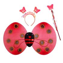 Kit Asa de Joaninha com Varinha e Tiara Vermelho Kit Asa de Joaninha com Varinha e Tiara Vermelho