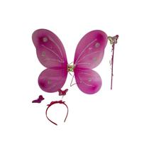 kit asa tiara varinha borboleta led fantasia carnaval pink - sm decora