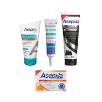 Kit Asepxia Gel Faci+Gel Secat+Masc Facial+Sab Barra Enxofre