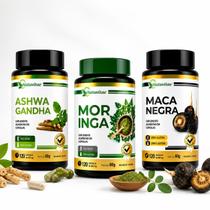 Kit Ashwagandha moringa e Ma ca Pe ruana negra 120 cápsulas cada 500mg Natuvitae