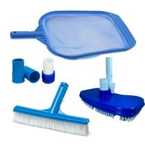 Kit Aspiração Para Piscina de Fibra Vinil e Alvenaria - Aspirador Escova Reta e Peneira