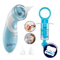 Kit aspirador nasal eletrico perfect baby + seringa nasal azul