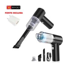 Kit Aspirador Portatil Vertical Sem Fio Automovel Carro Casa Potente Recarregavel Bivolt Usb Fonte Carregador - FsVariedades