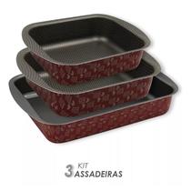 Kit Assadeira 3 Peças Antiaderente Resistente Torta Clássica