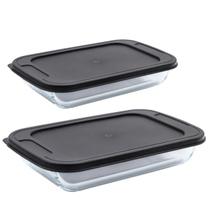 Kit Assadeira De Vidro Retangular Com Tampa 2,2L e 3L - Mor