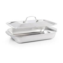 KIT ASSADEIRA INOX GRILL 41x24CM COM TAMPA INOX 41x24CM - Gourmet Mix