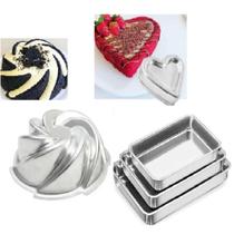 Kit Assadeiras 5 Pçs Alumínio - kIT Forma Retangular 3pçs + Forma Coração Rebaixado + Forma Vulcão
