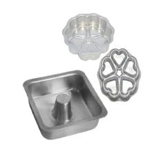 Kit Assadeiras, Forma Bolo Pudim Quadrada Suiça + Forma Decorada 5 Corações