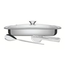 Kit Assar E Servir Tramontina Aço Inox Com Tampa De Vidro 3 Peças